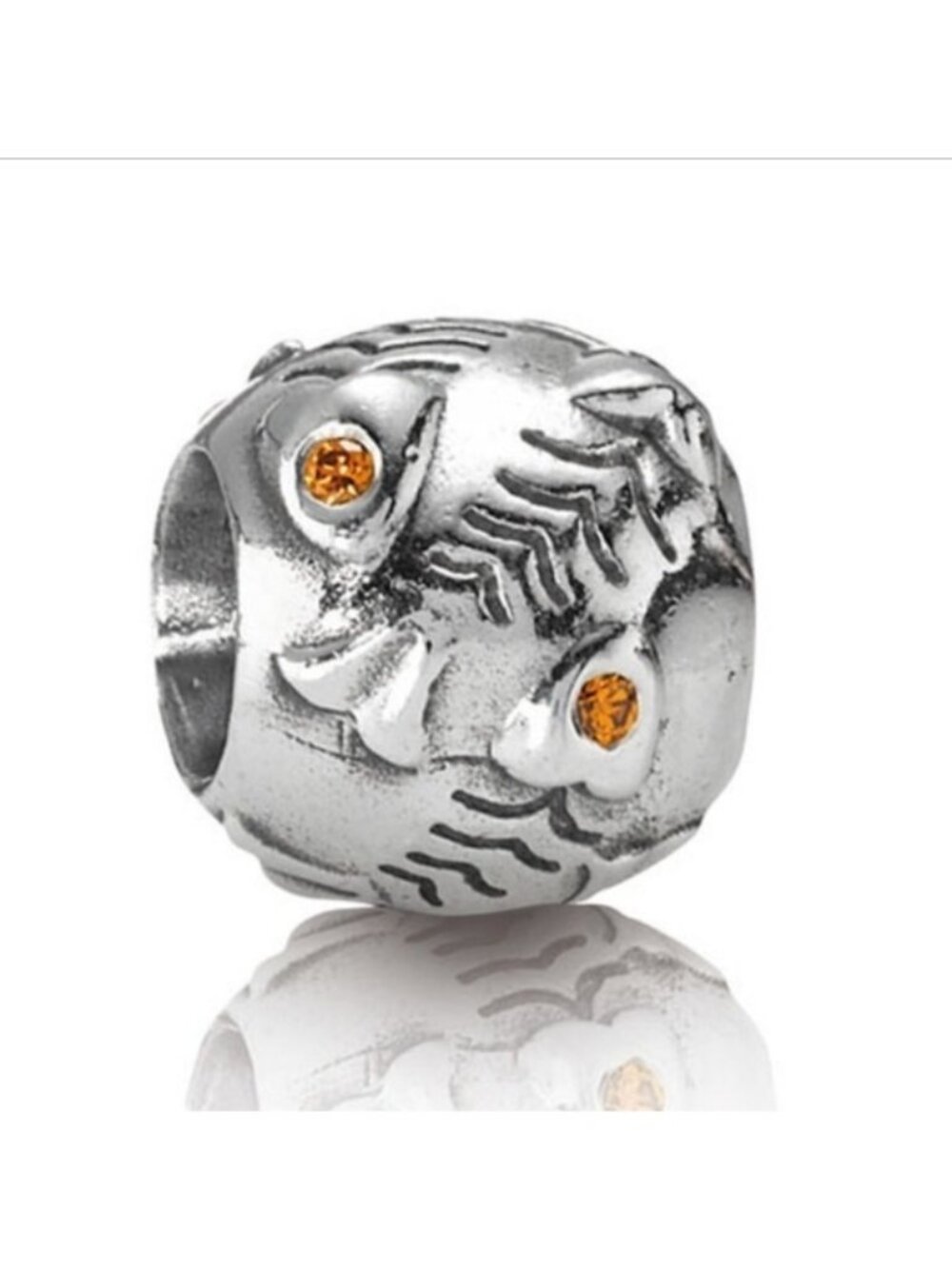 Pandora Retired Sterling Silver Fish Bones Bead with Orange Zirconia - 790426OCZ